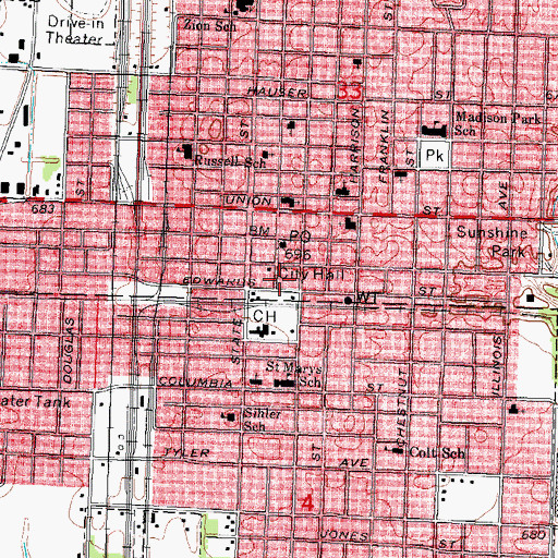 Topographic Map of Litchfield Fire Department Station 1, IL