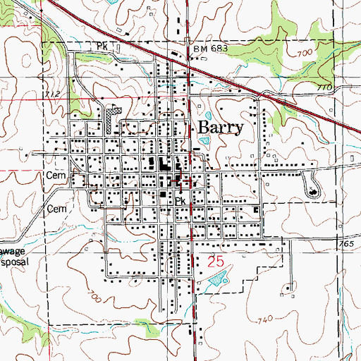 Topographic Map of Barry Fire Protection District, IL