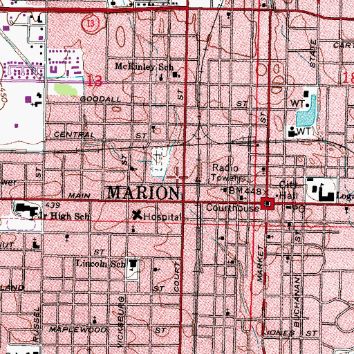 Topographic Map of Marion Fire Department, IL