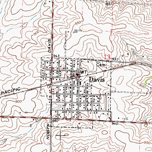 Topographic Map of Davis Fire Protection District, IL