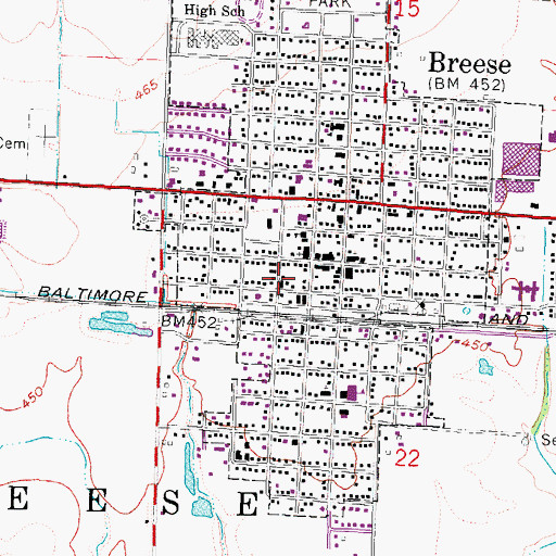 Topographic Map of Breese Ambulance Service, IL
