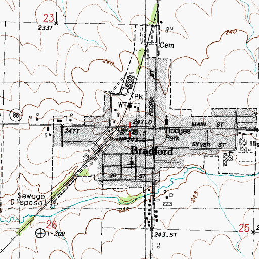 Topographic Map of Bradford Community Fire Protection District, IL