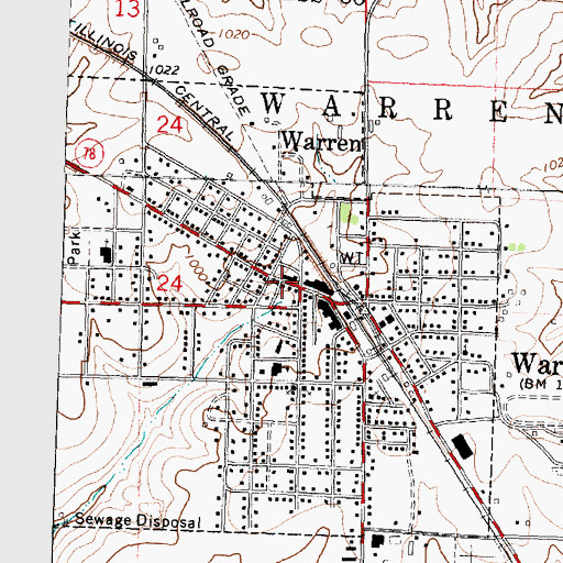 Topographic Map of Warren Ambulance Service, IL