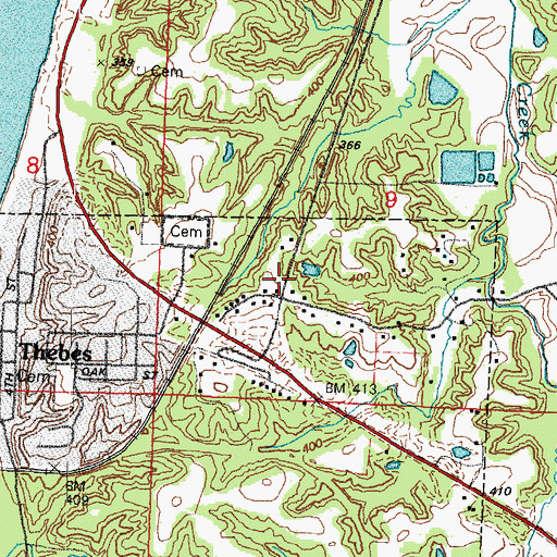 Topographic Map of Thebes Volunteer Fire Department, IL