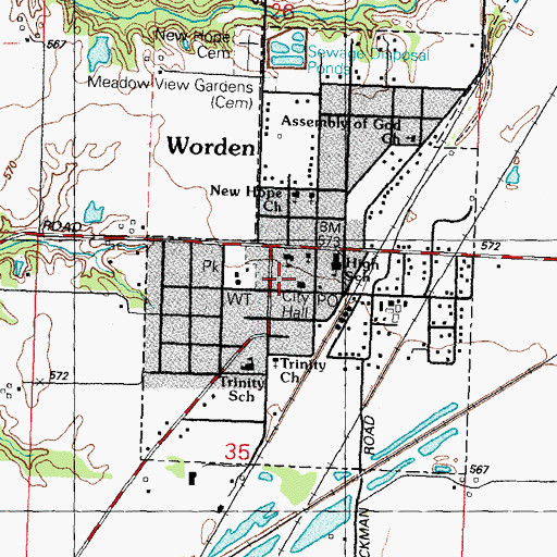 Topographic Map of Worden Fire Department, IL