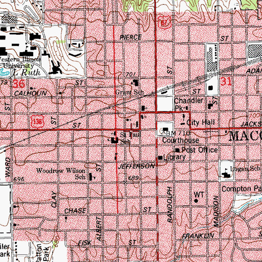 Topographic Map of Macomb Fire Department Station 1, IL