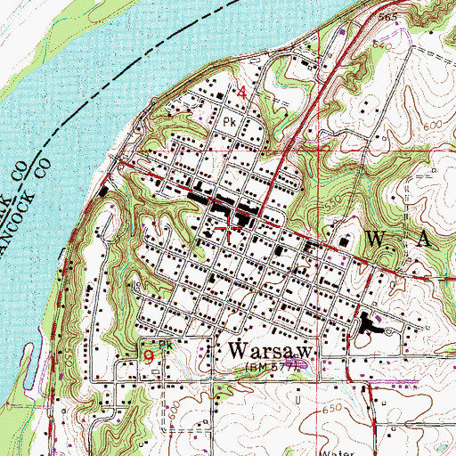 Topographic Map of Warsaw Rural Fire Protection District, IL
