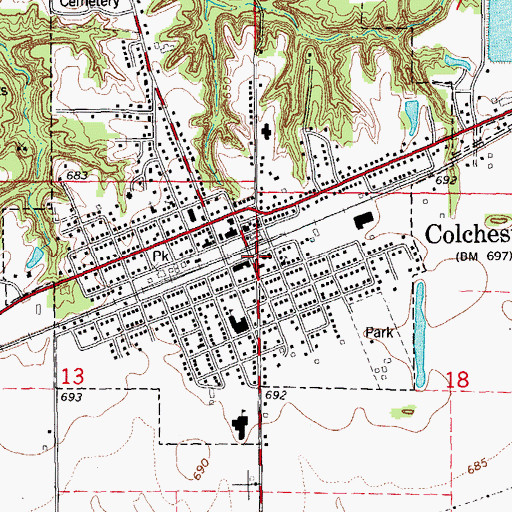 Topographic Map of Colchester Fire Protection District, IL