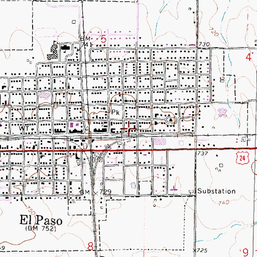 Topographic Map of El Paso Fire Department, IL