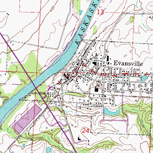 Topographic Map of Evansville Fire Department, IL