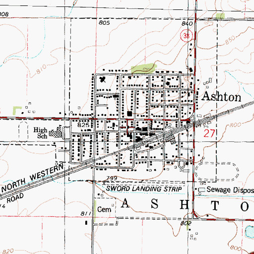 Topographic Map of Ashton Fire Protection District, IL