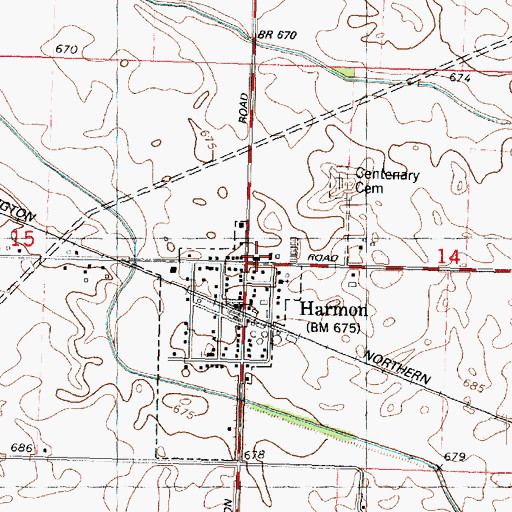 Topographic Map of Harmon Fire Department, IL