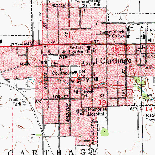 Topographic Map of Carthage Police Department, IL