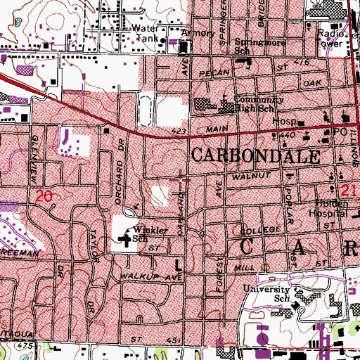 Topographic Map of Carbondale Fire Department Station 2, IL
