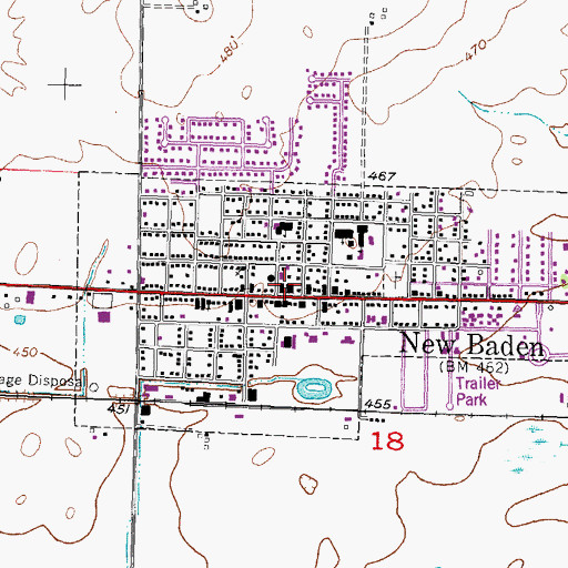 Topographic Map of New Baden Volunteer Fire Protection District, IL