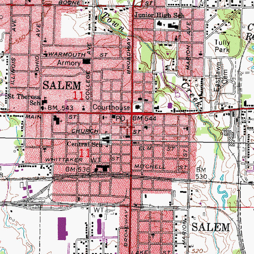 Topographic Map of Salem Fire Protection District, IL