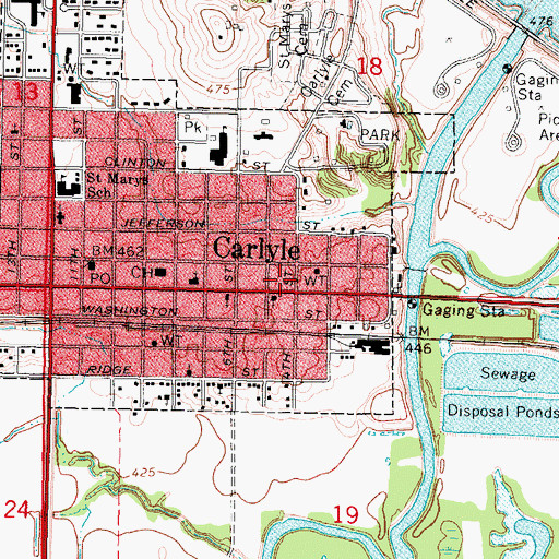 Topographic Map of Carlyle Fire Protection District, IL