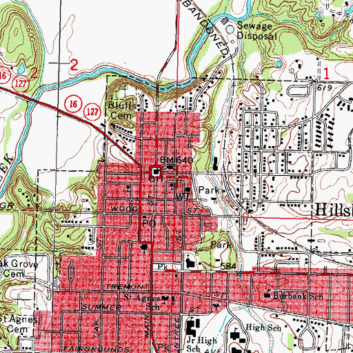 Topographic Map of Hillsboro Fire Department, IL