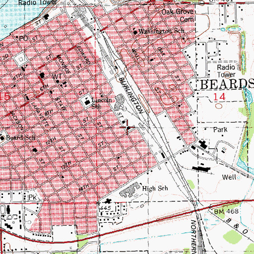 Topographic Map of Beardstown Fire Department and Ambulance Service Station 1, IL