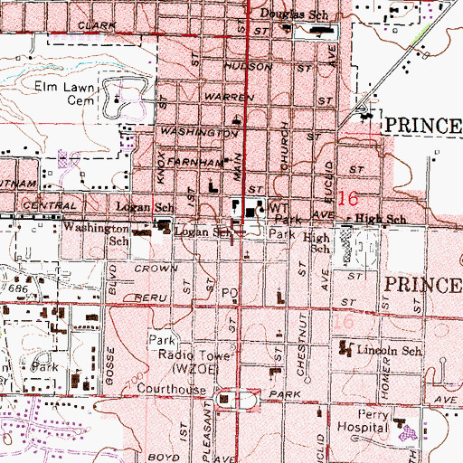 Topographic Map of Princeton Fire Department, IL
