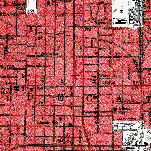 Topographic Map of Decatur Fire Department Station 1, IL
