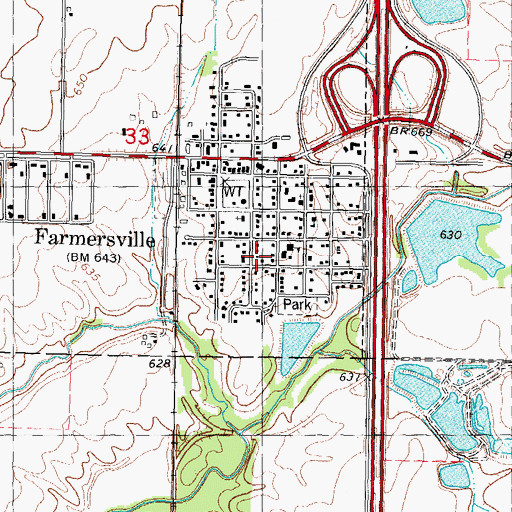 Topographic Map of Farmersville - Waggoner Volunteer Fire Department, IL