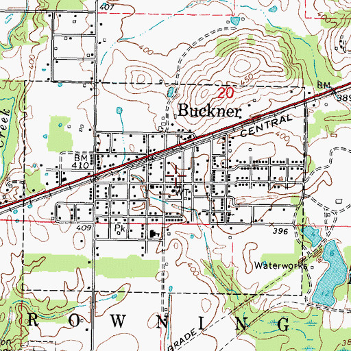 Topographic Map of Buckner Volunteer Fire Department, IL