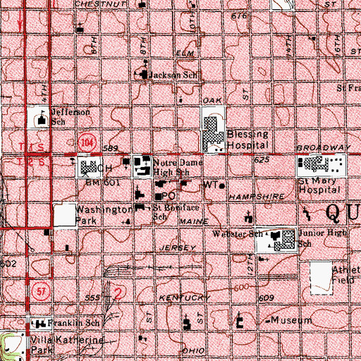Topographic Map of Quincy Fire Department Central Station, IL
