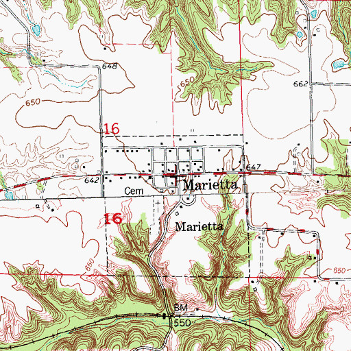 Topographic Map of Marietta Fire Department, IL