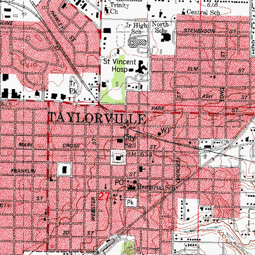 Topographic Map of Taylorville Fire Department, IL