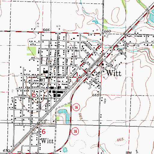 Topographic Map of Witt Volunteer Fire Department, IL