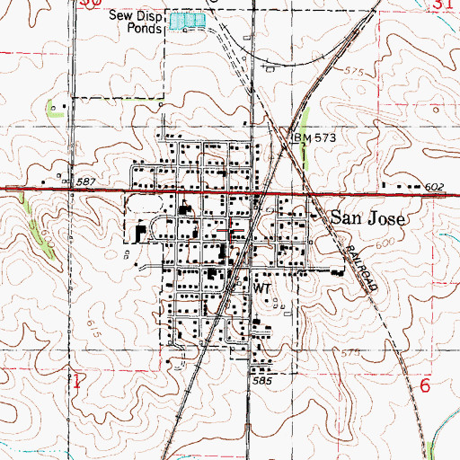 Topographic Map of San Jose Fire Protection District, IL