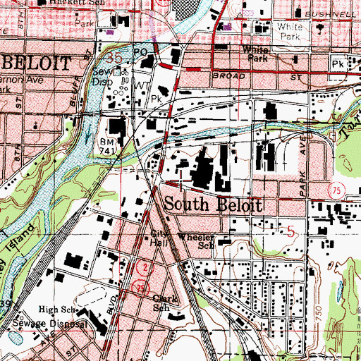 Topographic Map of South Beloit Fire Department, IL