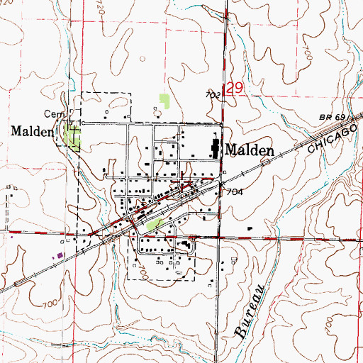 Topographic Map of Malden Fire Protection District, IL