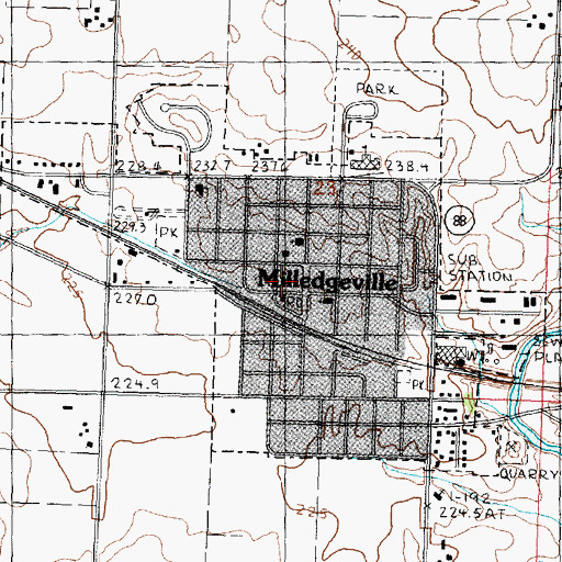 Topographic Map of Milledgeville Fire Protection District, IL