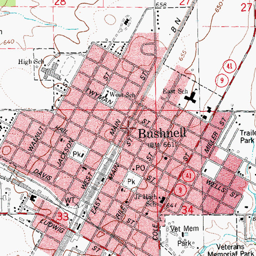 Topographic Map of Bushnell Fire Protection District Station 2, IL