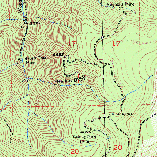 Topographic Map of New Kirk Mine, CA
