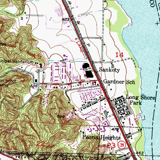 Topographic Map of Peoria Heights Volunteer Fire Department Station 2, IL