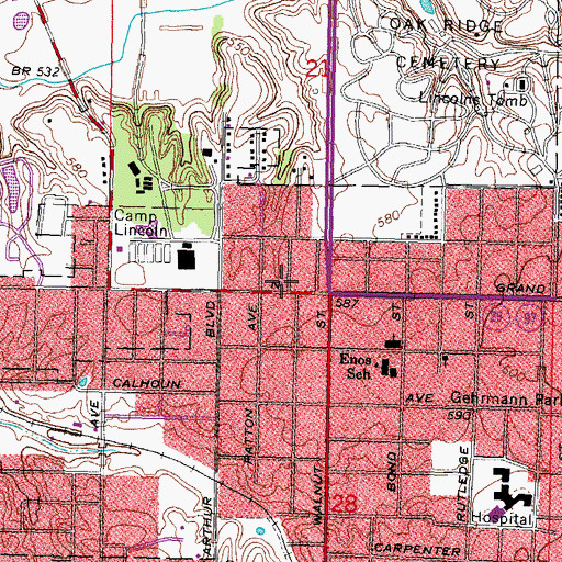 Topographic Map of Springfield Fire Department Station 3, IL