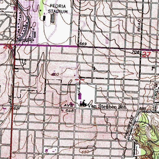 Topographic Map of Peoria Fire Department Station 10, IL