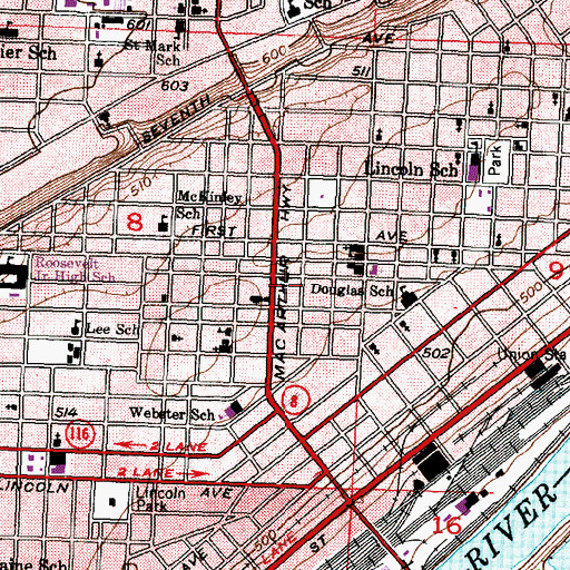 Topographic Map of Peoria Fire Department Station 8, IL