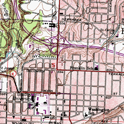 Topographic Map of Peoria Fire Department Station 3, IL