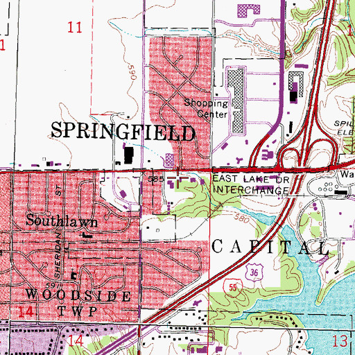 Topographic Map of Springfield Fire Department Station 2, IL