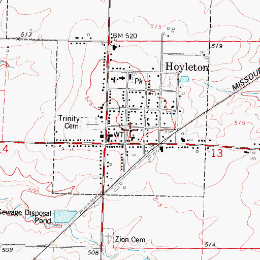 Topographic Map of Hoyleton Fire Protection District, IL