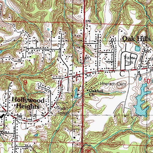 Topographic Map of Hollywood Heights Volunteer Fire Department, IL