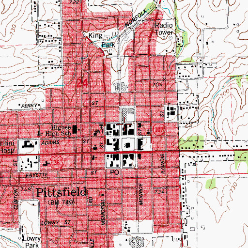 Topographic Map of Pittsfield City Fire Department, IL