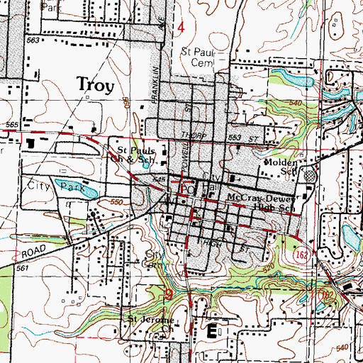 Topographic Map of Troy City Fire Department, IL
