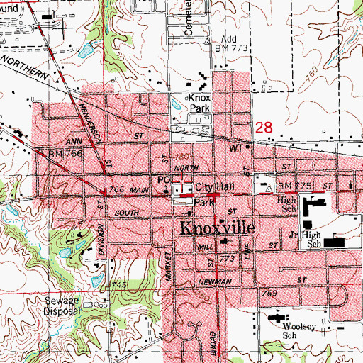 Topographic Map of Knoxville Community Fire Protection District, IL