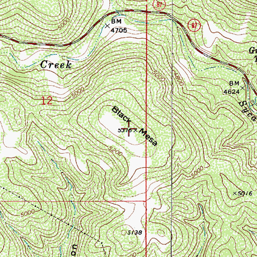 Topographic Map of Black Mesa, AZ