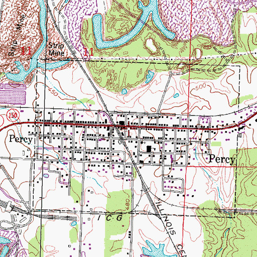 Topographic Map of Percy Volunteer Fire Department, IL